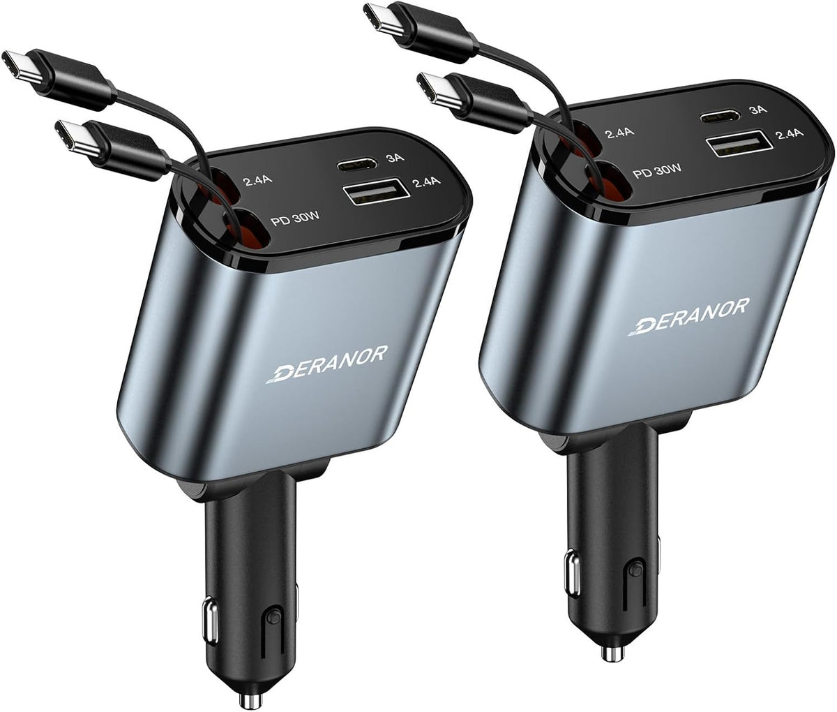 [2 Pack] Retractable Car Charger, 4 in 1 Fast Car Phone Charger Adapter 69W