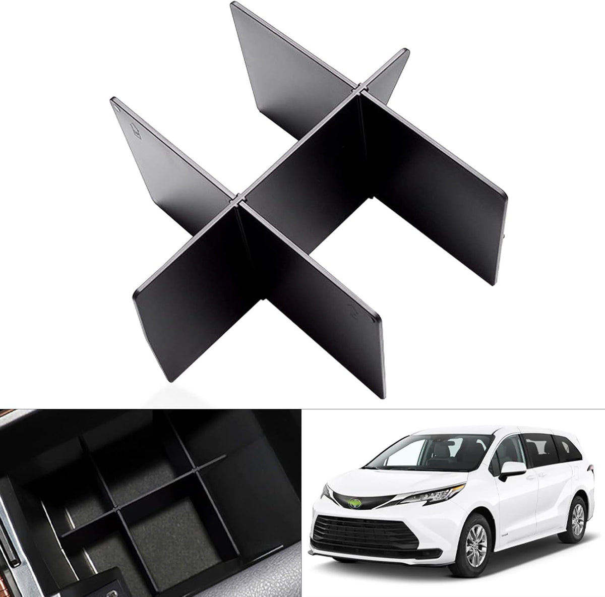 Karltys Center Console Organizer for 2021-2026 Toyota Sienna Center Console Divider Armrest Box Dividers Tray Sienna Interior Accessories ABS Black