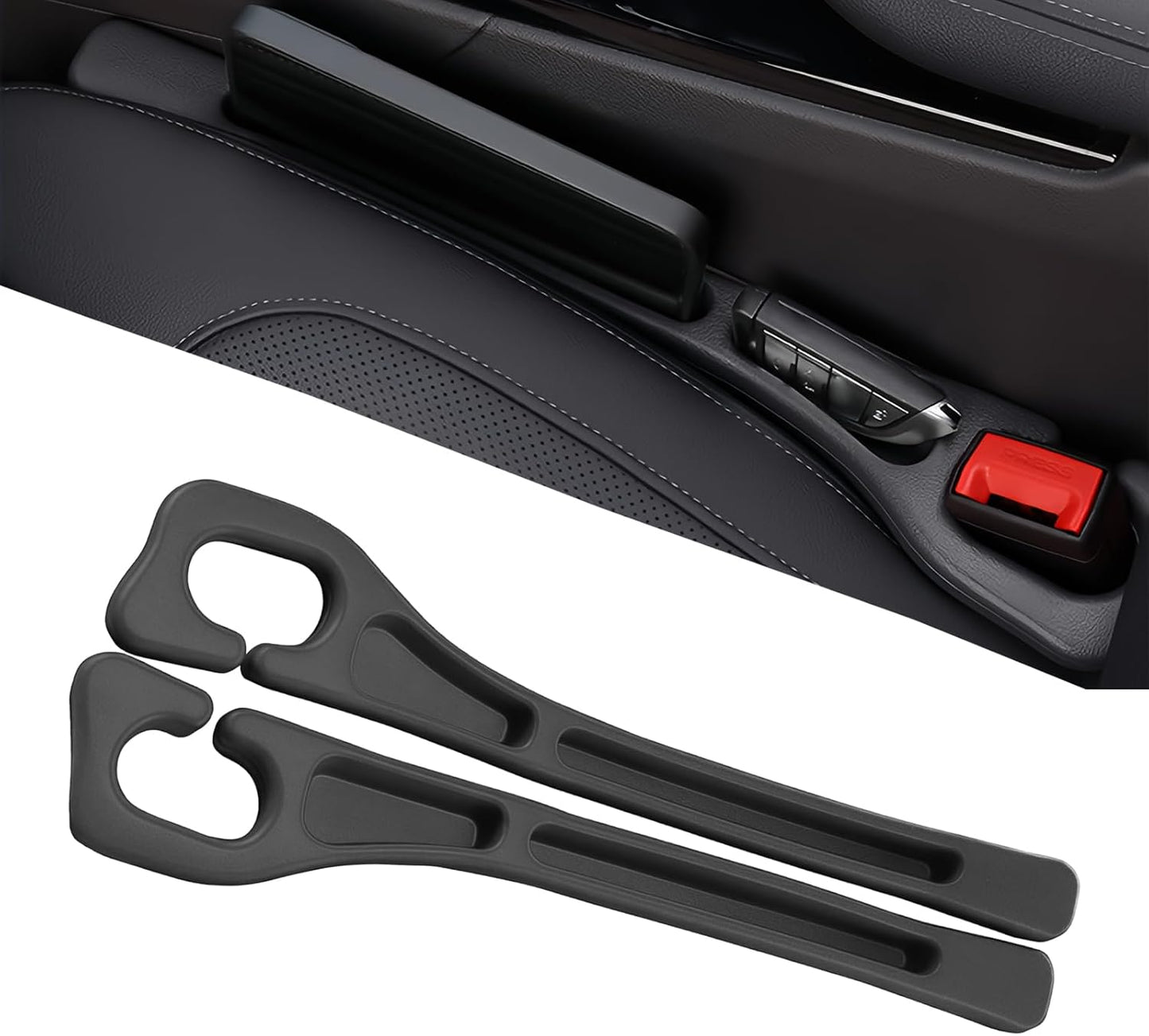 Car Seat Gap Filler, 2 Pack Car Seat Gap Filler Organizer, Anti-Drop Side Console Storage Pocket with Storage Slot, Universal for Auto SUV Truck Interior Accessories, Black