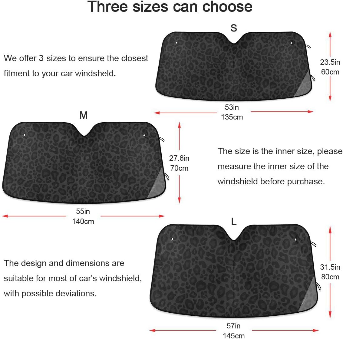 Car Windshield Sun Shade Black Leopard Print Car Sun Visor for UV Rays and Sun Heat Protection Gray Camouflage Blocks Heat and Sun Foldable Sun Shield 55x28 Inches, Automotive Interior Accessories