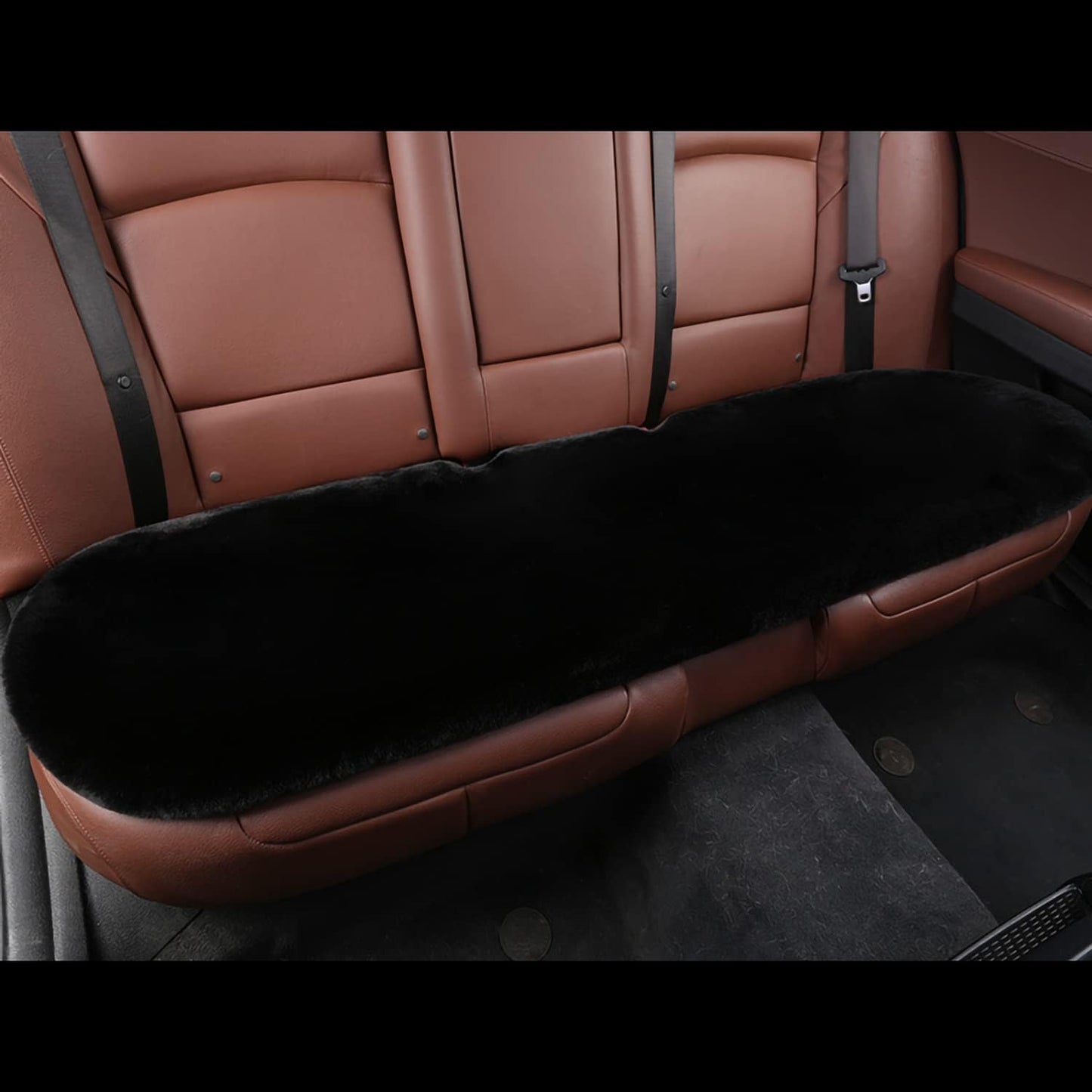 1 Set 3 pcs Soft Fluffy Auto Seat Cover Faux Wool Auto Front &amp; Back Seat Pad Car Seat Cover Protector Cushion Soft Warm for Winter Mat Universal Fit (Black)