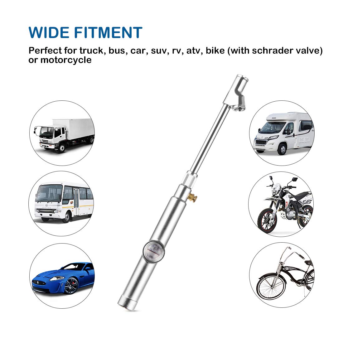 CZC AUTO Tire Pressure Gauge, Straight on Foot Dual Head, 10-120PSI
