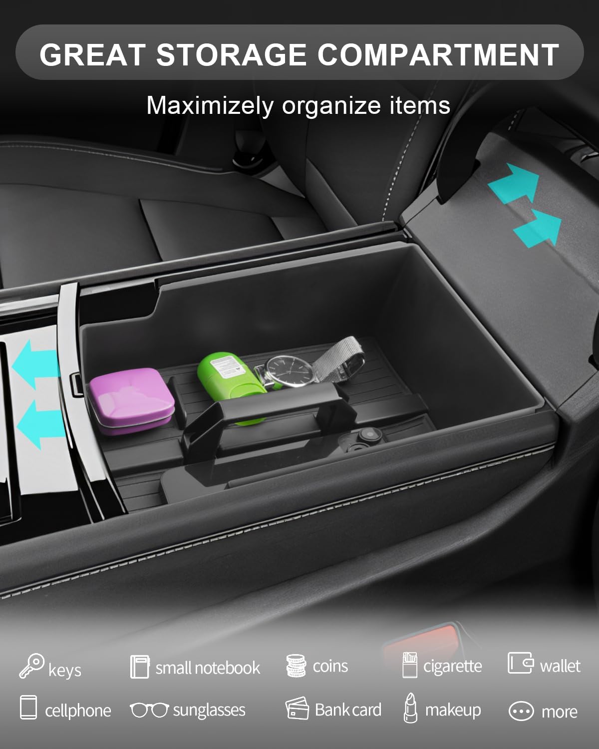 CDEFG for 2024 2025 2026 GMC Acadia Center Console Organizer for 2024-2026 GMC Acadia Accessories Middle Console Organizer with Handle Armrest Storage Box