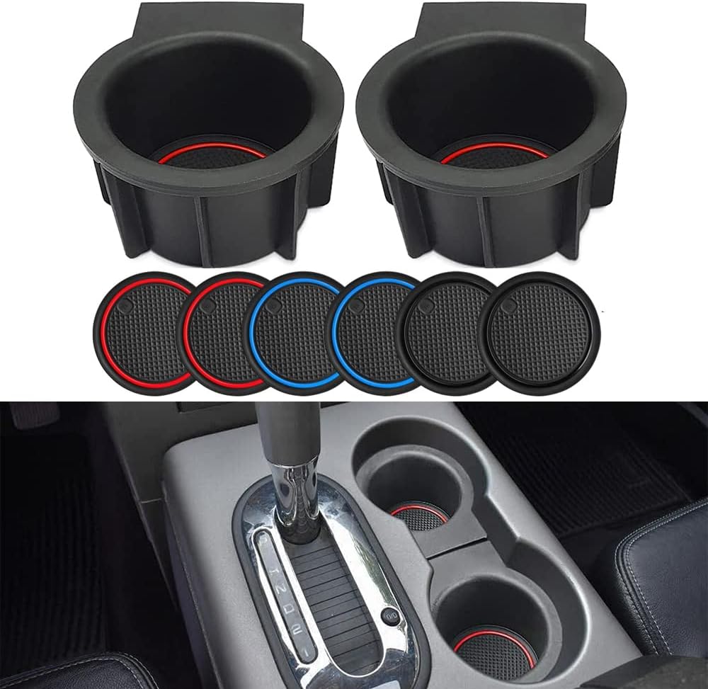 Front Console Cup Holder Inserts Replacement Compatible with Ford F150 2009-2014 with Flow Through Console 9L3Z-1513562-CB (2pcs)