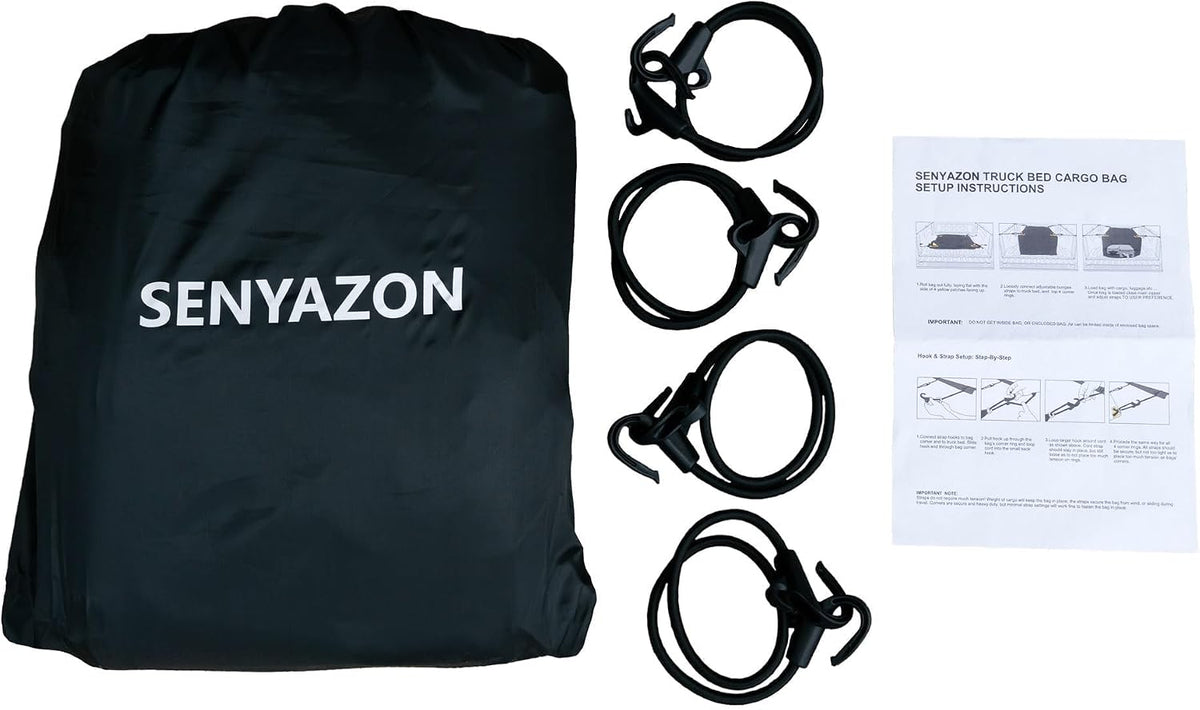 SENYAZON Truck Bed Cargo Bag, Waterproof Pickup Bed Storage, Vehicle Soft-Shell Cargo Carriers, 26 Cubic Feet (51''x40''x22'') Heavy Duty Cargo Bag with 4 Adjustable Bungee Cords