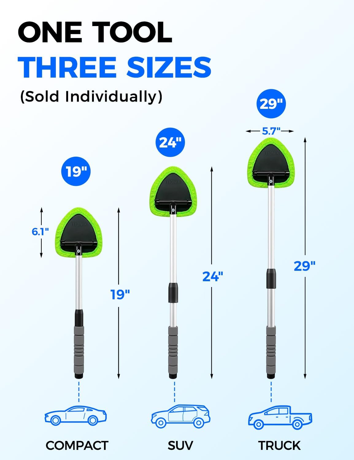 XINDELL Interior Windshield Cleaner Tool – Car Interior Window Cleaning Kit with Extendable Handle & 4 Microfiber Pads, Auto Wiper Inside Compact Windshield Brush for Car & Home Windows