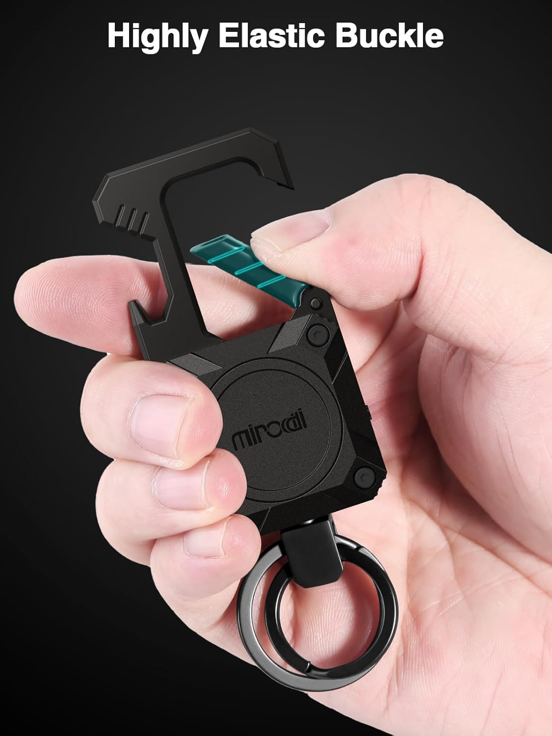 Miroddi Keychain Tracker, Men's Key Chain Works with Find My(iOS Only), Heavy Duty Keychain Carabiner Bottle Opener, Car Key Chains with Finder, Anti-lost Keyrings Tracker, Rechargeable, Black