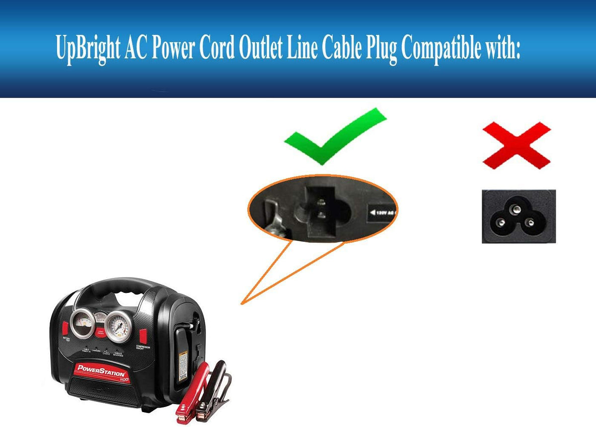 UpBright AC In Charging Power Cord Cable Compatible with Schumacher ProSeries DSR PSJ-2212 PSJ-3612 PSJ-1812 PSJ-4424 Jump Starter IP-70NC Matco Tools PS2200JS ATD ON The GO ATD-5922 ATD-5926 ATD-5925
