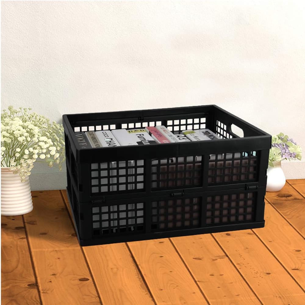 3-Pack Collapsible Crates, 30 L Folding Storage Baskets, Black | Folding Crate, Plastic Storage Baskets, Collapsible Storage Crates for Home Office and Outdoor Organizer