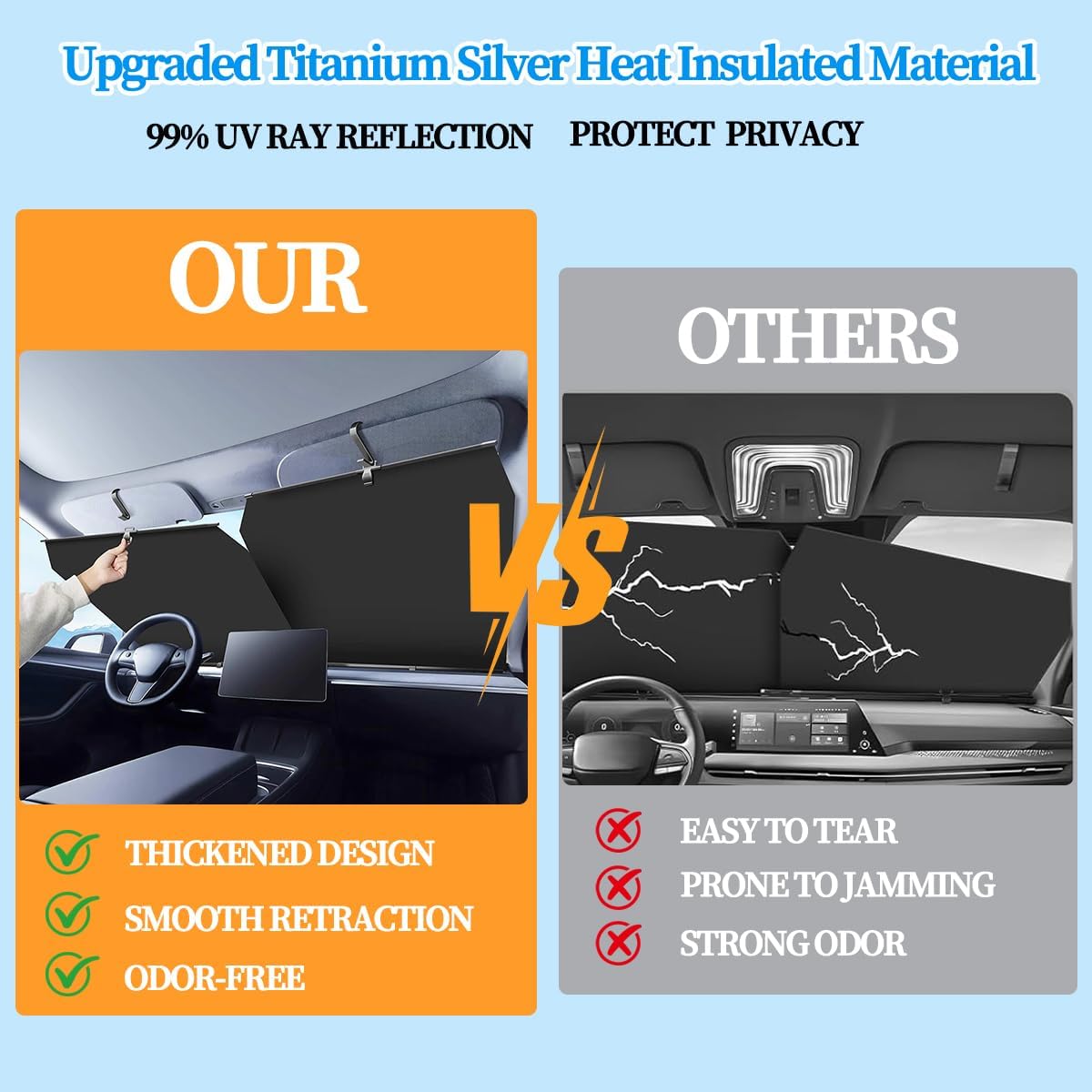 2026 Auto Retractable Car Windshield Sun Shade,Adjustable Automatic Sunshade for UV & Heat Protection,Privacy Protection,Universal Fit for Cars, Foldable Sun Visor for Parking & Outdoor Use