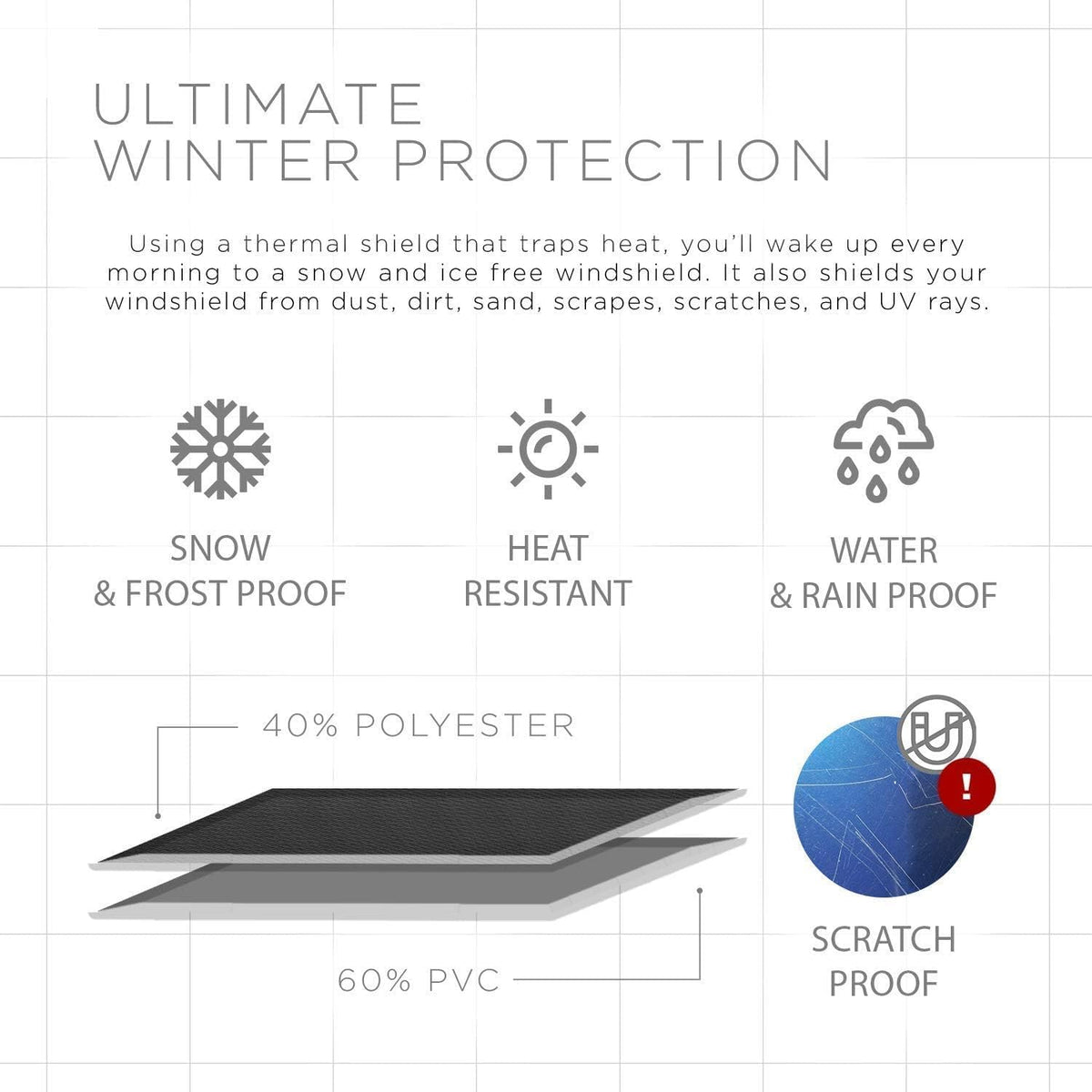 OxGord Windshield Snow Cover Ice Removal Wiper Visor Protector All Weather Winter Summer Auto Sun Shade for Cars Trucks Vans and SUVs Stop Scraping with a Brush or Shovel