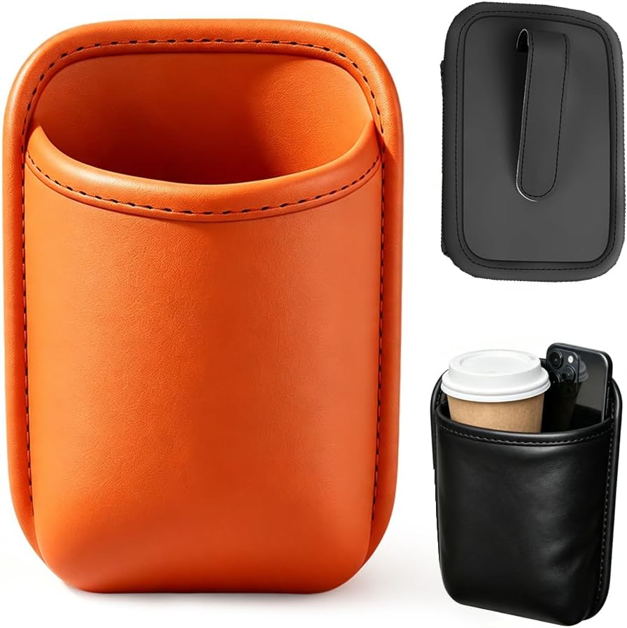Car Door Cup Holder, Leather Clip On Drink Cup Holder for Back Seat，Red S：2