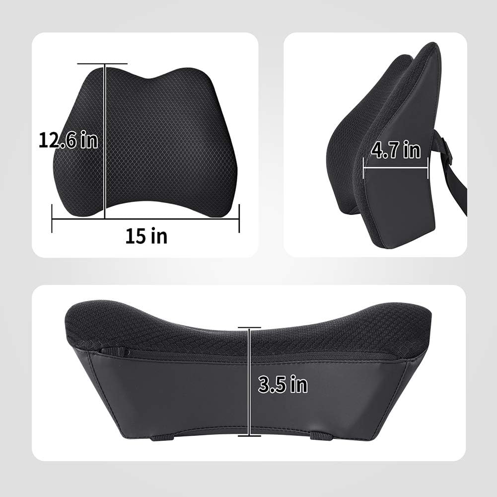 Memory Foam Lumbar Support Pillow for Car - Back Support for Car Seat (Black)