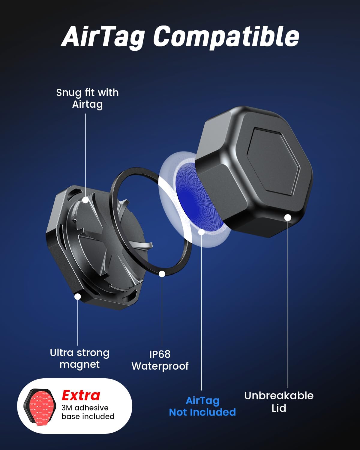 for Airtag Magnetic Case – Tagginnc Powerful Magnet & Discreet Hexagonal Nut Design with Sticky & Non-Slip Base, Waterproof and Durable, Compatible with AirTag for Cars, Trucks & Trailers (Single)