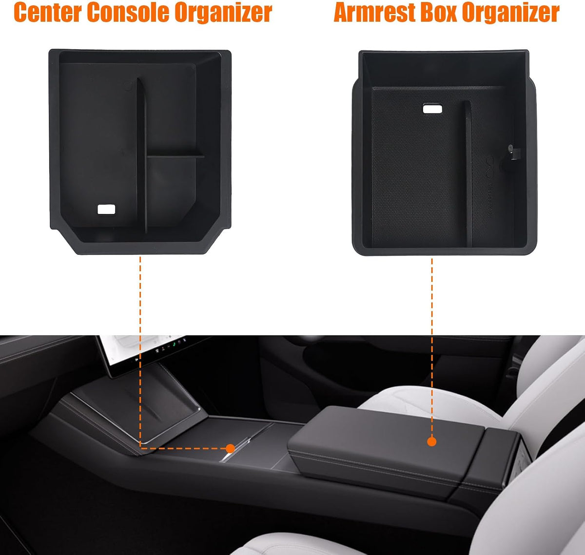 2 Pcs Center Console Organizer Trays for New Tesla Model Y 2025 2026 Juniper and Tesla Model 3 2024 2025 Highland Center Console and Armrest Box Accessories
