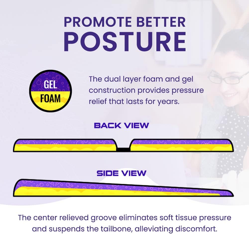 G Seat LITE Travel Gel Foam Cushion | Back Pain, Sciatica, Pressure Relief | Relieves Tailbone Discomfort, Promote Healthy Posture | Ergonomic Comfort | Car, Commute, Airplane and Travel - Gray