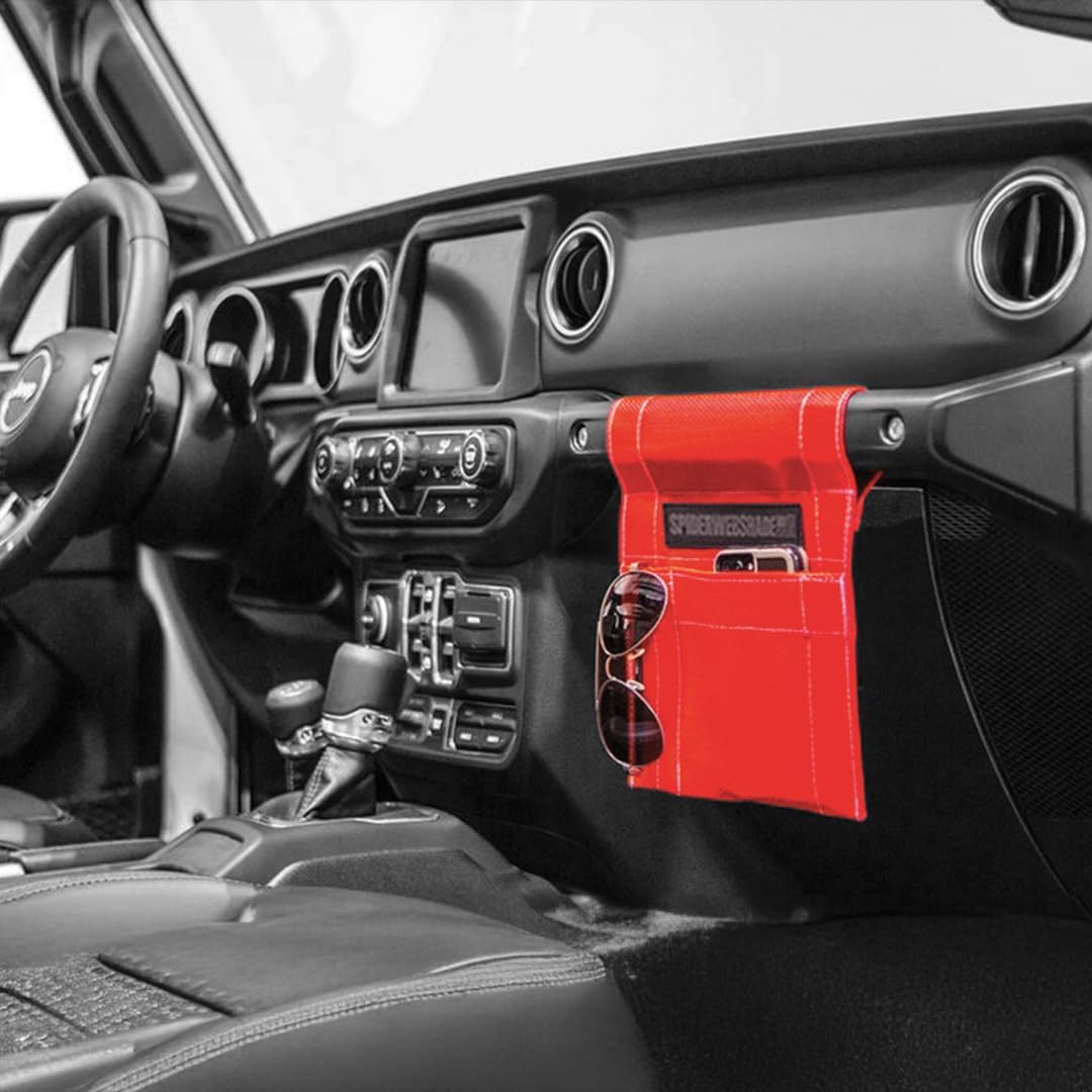 SPIDERWEBSHADE Grab Bag - Front Passenger Seat Grab Bar Multi-Purpose Storage Organizer Bag - For Jeep Wrangler CJ YJ JK JL JKU JLU Gladiator - MADE IN AMERICA - Travel Essentials Holder - (Yellow)