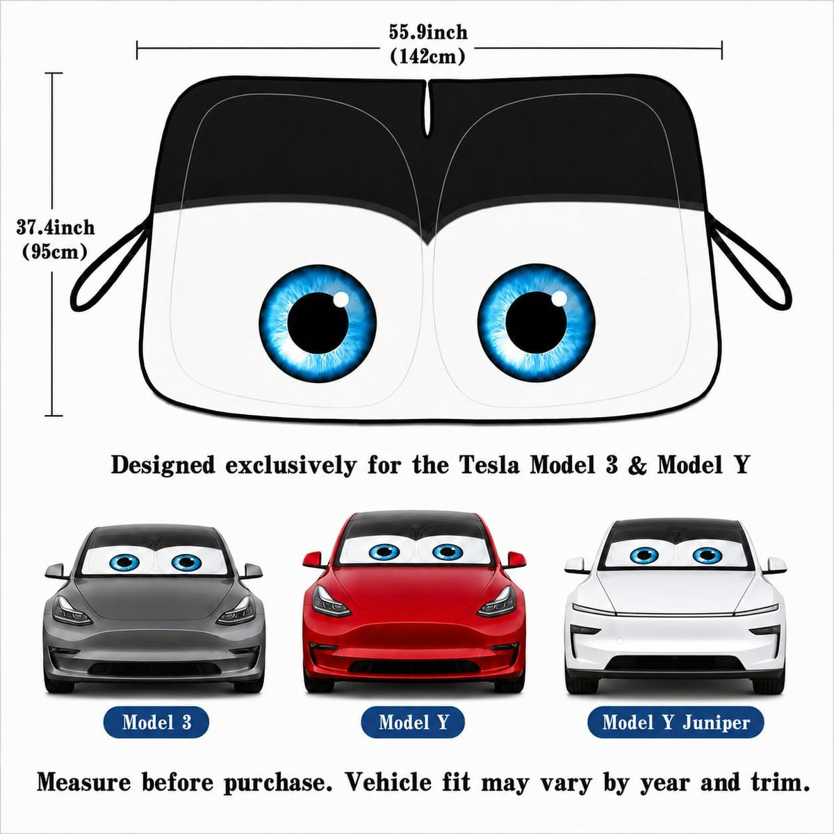 Tesla Model Y/3 Windshield Sun Shade, Classic Black