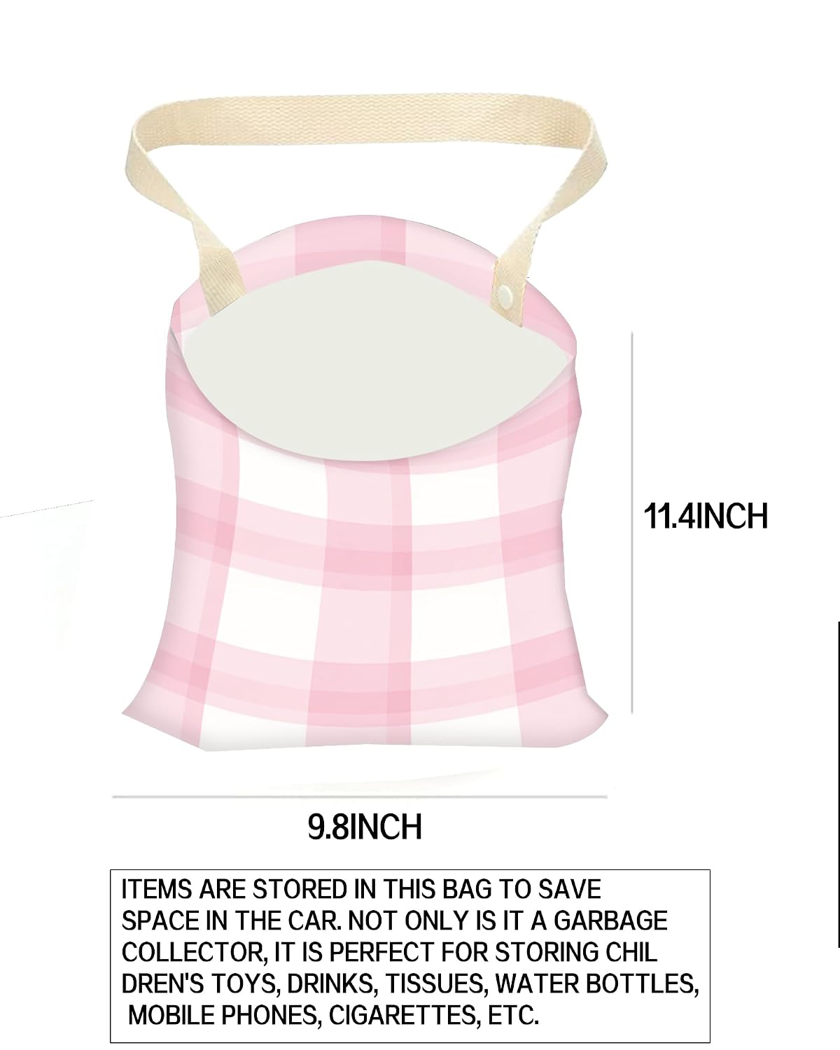 Car Trash Can, Durable Hanging Car Trash Garbage Bag, Cute Automotive Garbage Cans Organizer, Cute Pink Plaid