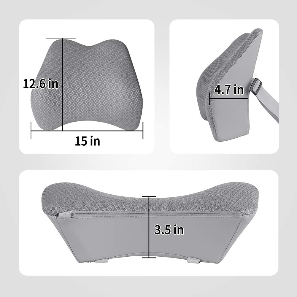 Memory Foam Lumbar Support Pillow for Car - Back Support for Car Seat (Gray)