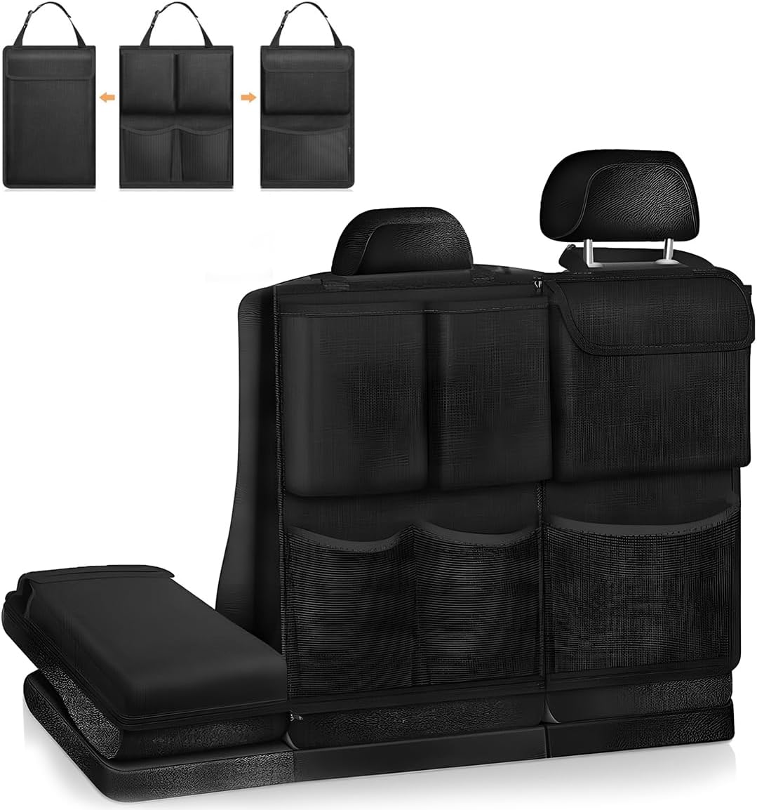 Hanging Car Trunk Organizer, Detachable Seat Back Storage Bag with Lids & 7 Large Pockets, Waterproof Space Saving Cargo Hanging Storage Container for Cars SUVs Vans (Black)