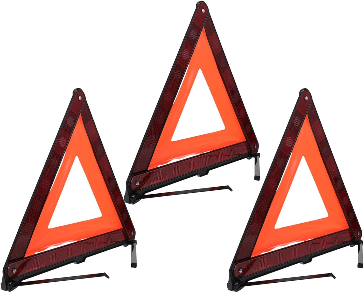 Triangle Warning Sign 3 Pack, Reflective Roadside Safety Kit for Cars
