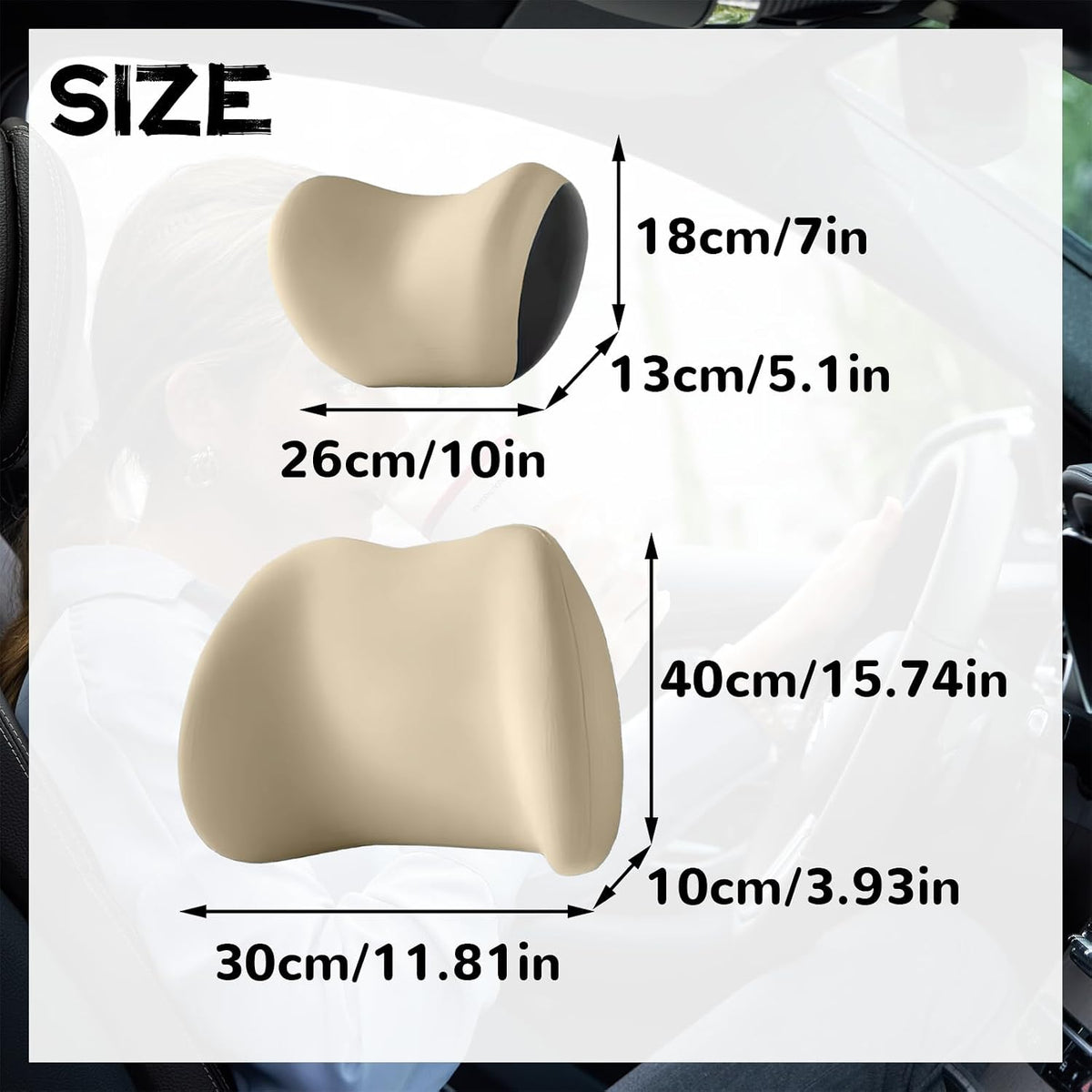 Car Headrest & Lumbar Support Cushion, Car Headrest and Lumbar Support, Ergonomic Car Seat Headrest & Lumbar Cushion, Car Head Rest and Lumbar Pillow Set for Neck Back Pain Relief (Beige)