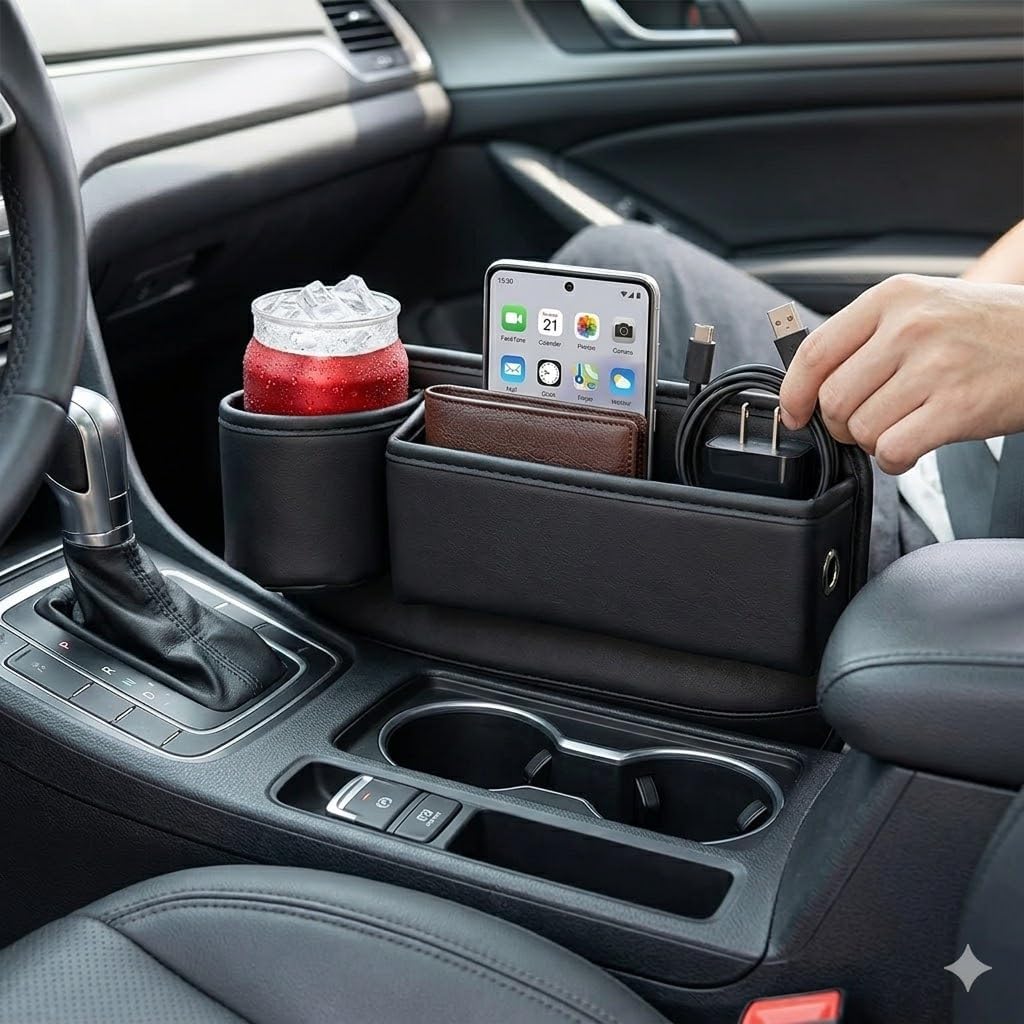 Car Seat Gap Filler Organizer with Cup Holder, Universal Car Storage