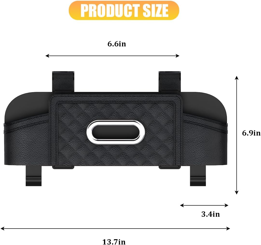 Car Headrest Backseat Organizer, Multifunctional 4-in-1 Back Seat Tissue Box with Cup Holder & Hooks, Auto Interior Seat Back Storage Box for Phone, Snack, Drinks, Universal Fit (Black)