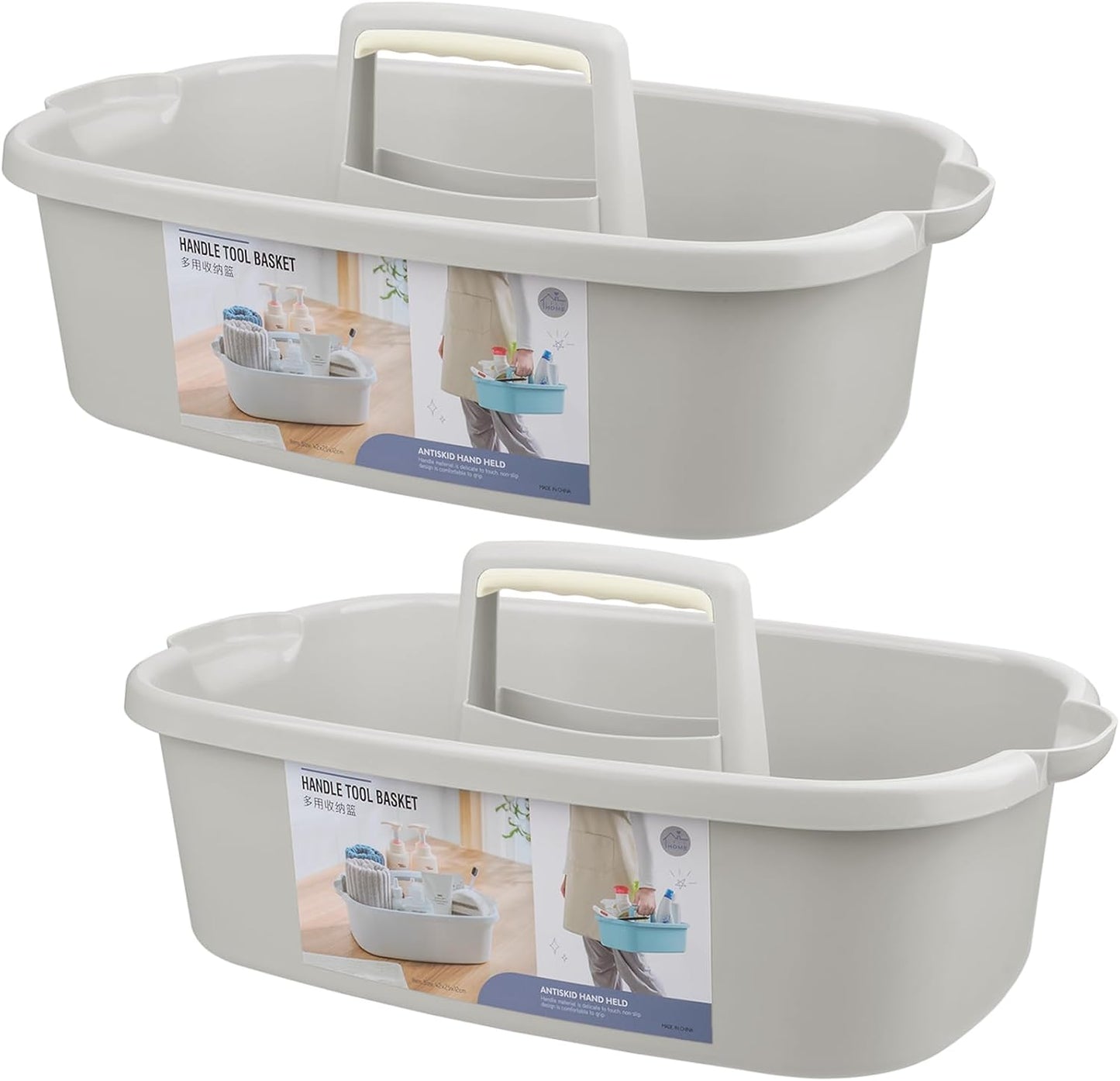 Large Cleaning Supplies Caddy Portable Shower Basket Supply Organizer with Handle Plastic Bucket Tool Storage for Bathroom, Bedroom, Kitchen, College Dorm, Garden, Clear Grey