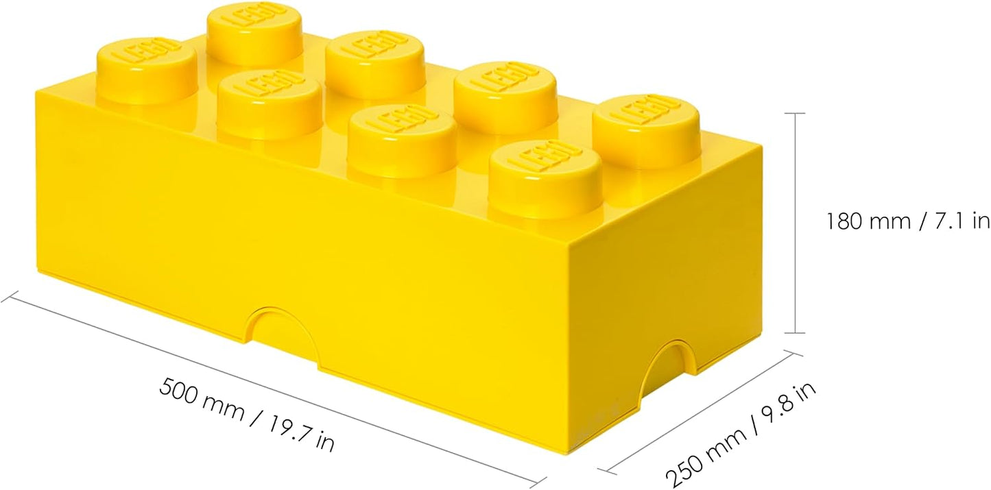 LEGO Storage Brick 8 - studs YELLOW - Stackable Plastic Storage Box with Lid for Kids and Adults, Ideal Desk Organizer and Toy Box - 12.1L Capacity
