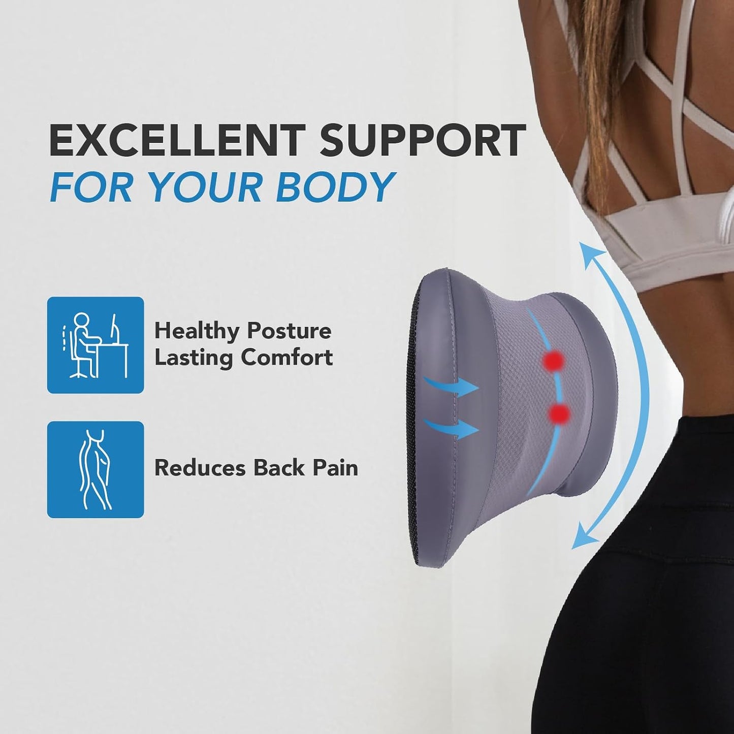 Lofty Aim Lumbar Support Pillow for Car, Car Seat Back Support for Driving | Memory Foam Car Lumbar Support for Driving Seat, Car Back Cushion, Adjustable Straps, Lower Back Pillow, Dark Grey
