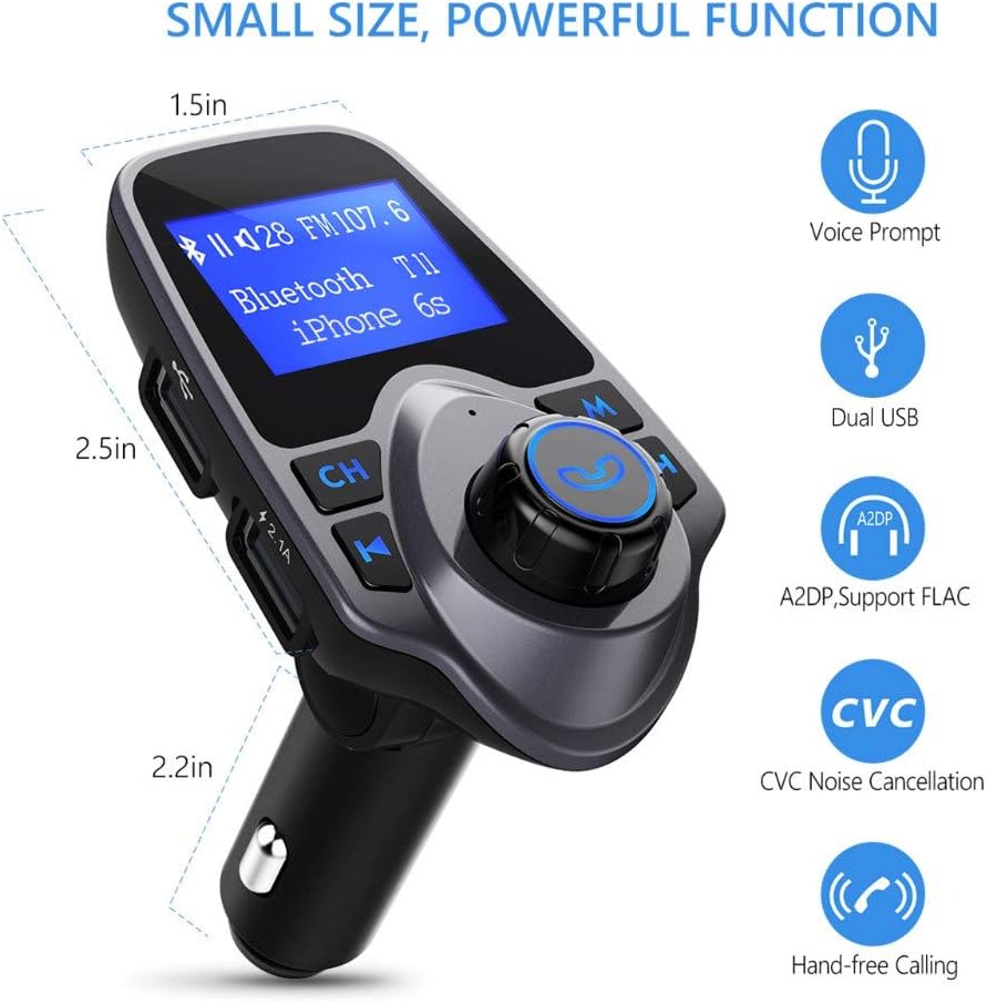 T11 Wireless Bluetooth FM Transmitter Handsfree Car Kit MP3 Player Wireless Bluetooth Adapter with Dual USB Port Car Kit