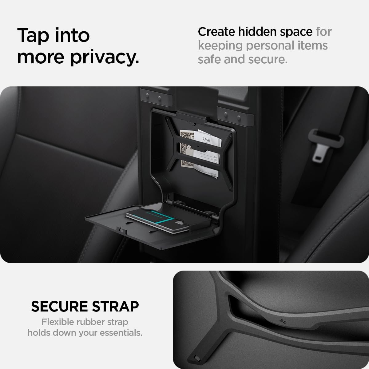 Spigen One-Tap Hidden Storage Box for Tesla Model Y Juniper & Model Y L (Standard, Premium & Performance 2026/2025) and Model 3 Highland (Standard, Premium & Performance 2026/25/24)