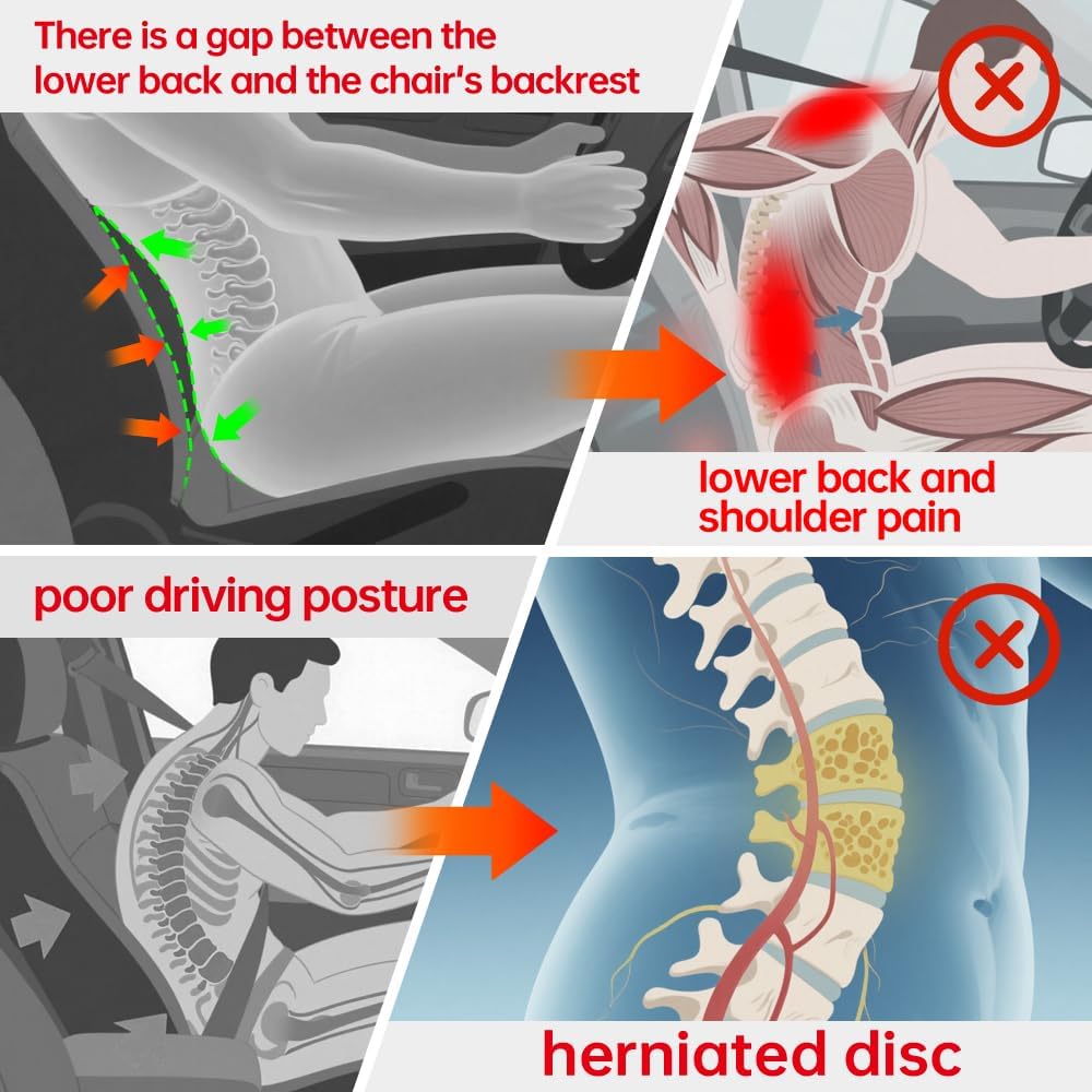 Lumbar Pillow for car, Back Cushion for Driving, Back Support, Lumbar Support, Improve Driving Comfort, Faux Leather, Sturdy and Durable, Non-deformable, Long Lasting Use 1P