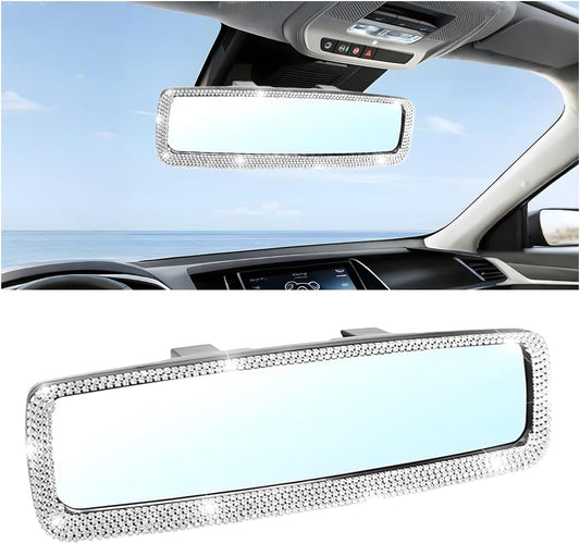 10.83 Inch Rhinestone Clip-On Rearview Mirror, Silver