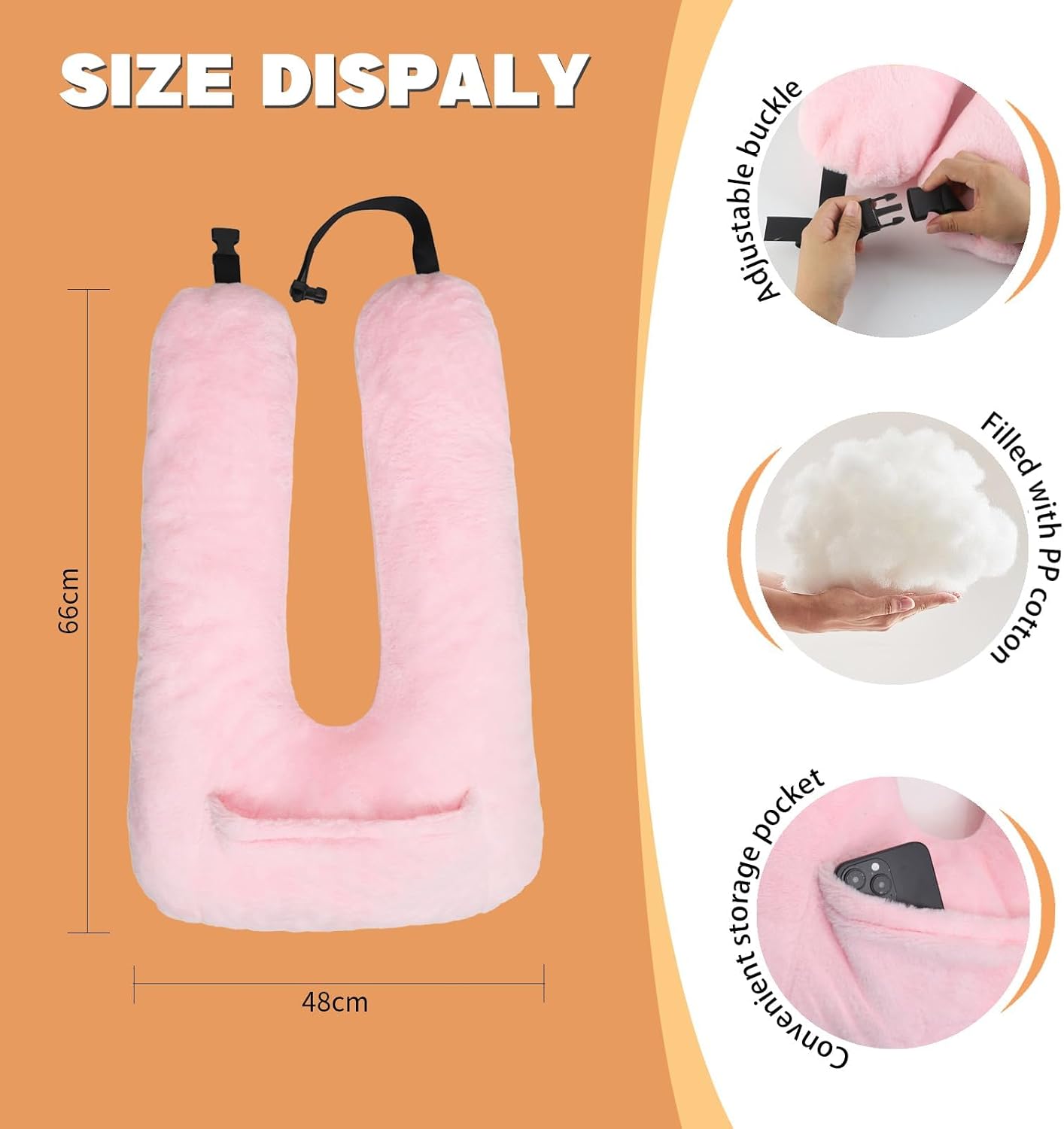 Car Pillow for Kids & Adults, U-Shaped Soft Car Travel Pillow for Sleeping, Head & Neck Support Pillow for Car Seat, Ideal for Road Trips and Long Car Rides, Pink