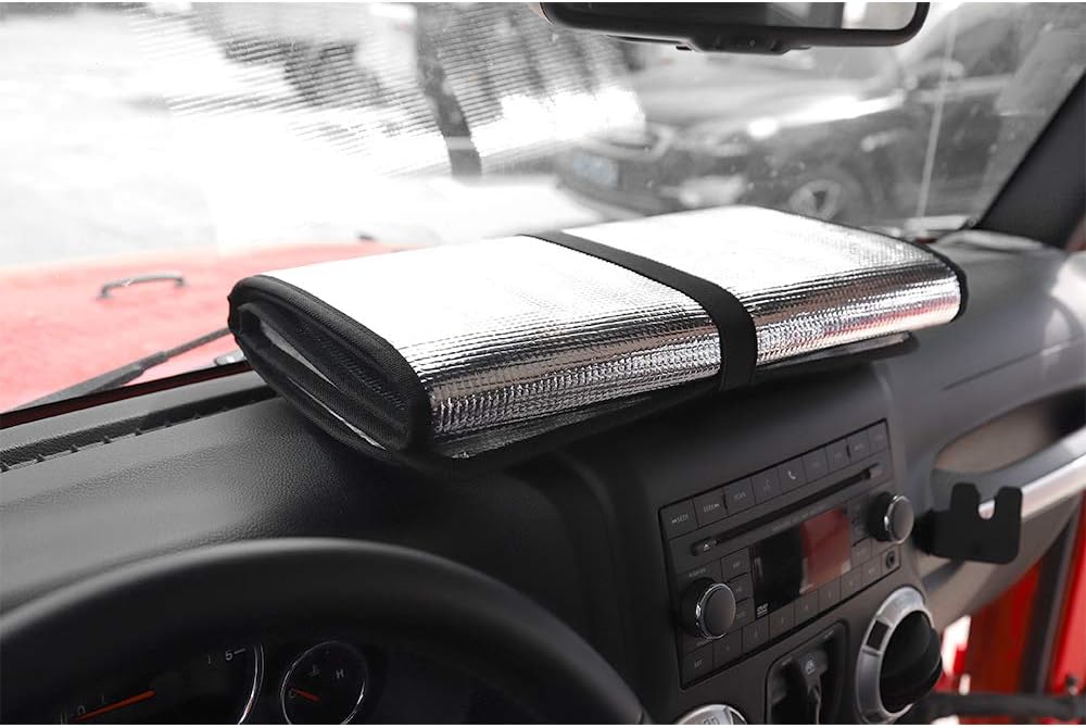 Windshield Sunshade Sun Shade Heat Shield Sun Visor Mat Compatible with Jeep Wrangler Rubicon Sahara TJ JK JKU 2 Door & 4 Door