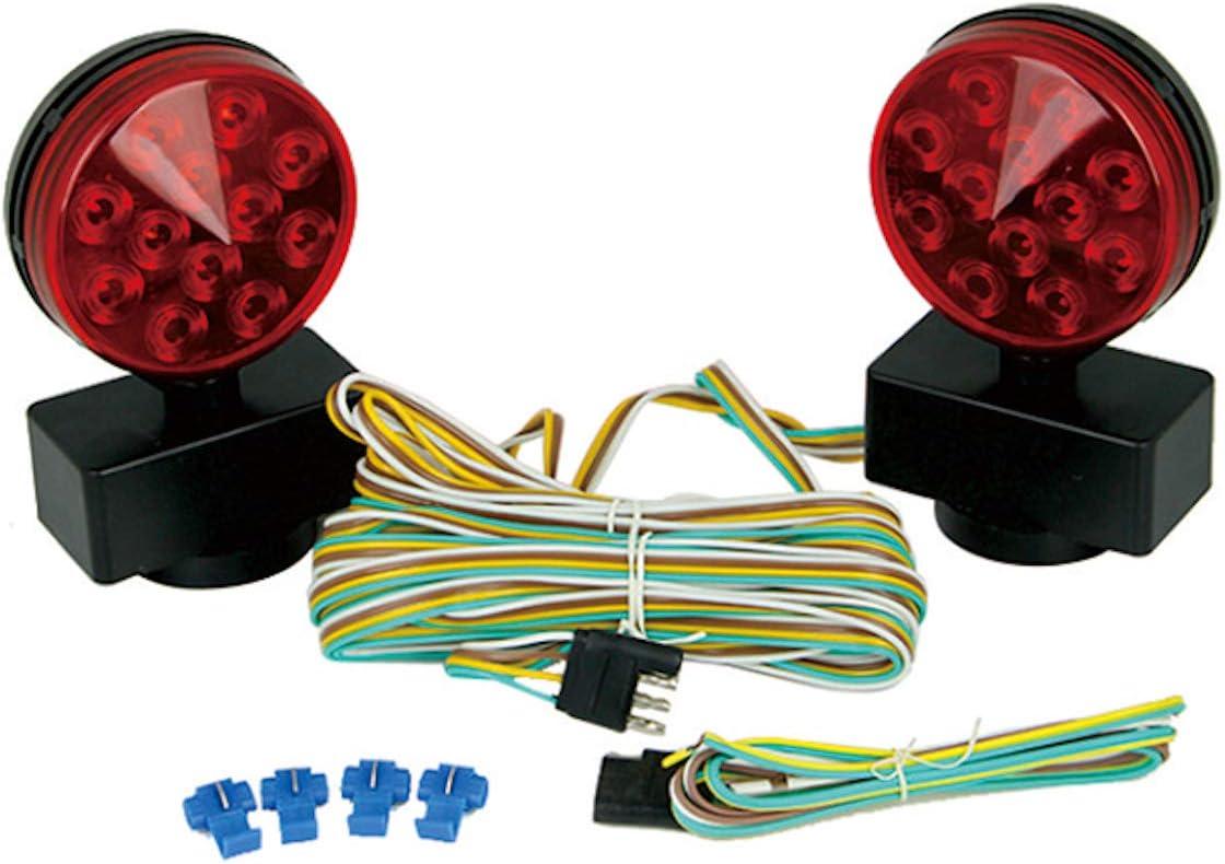 MAXXHAUL 12V Magnetic Towing Light Kit – Dual Sided Red Brake & Amber Flasher – For RVs, Utility Trailers, Boat Trailers, Flatbeds and More (80778)