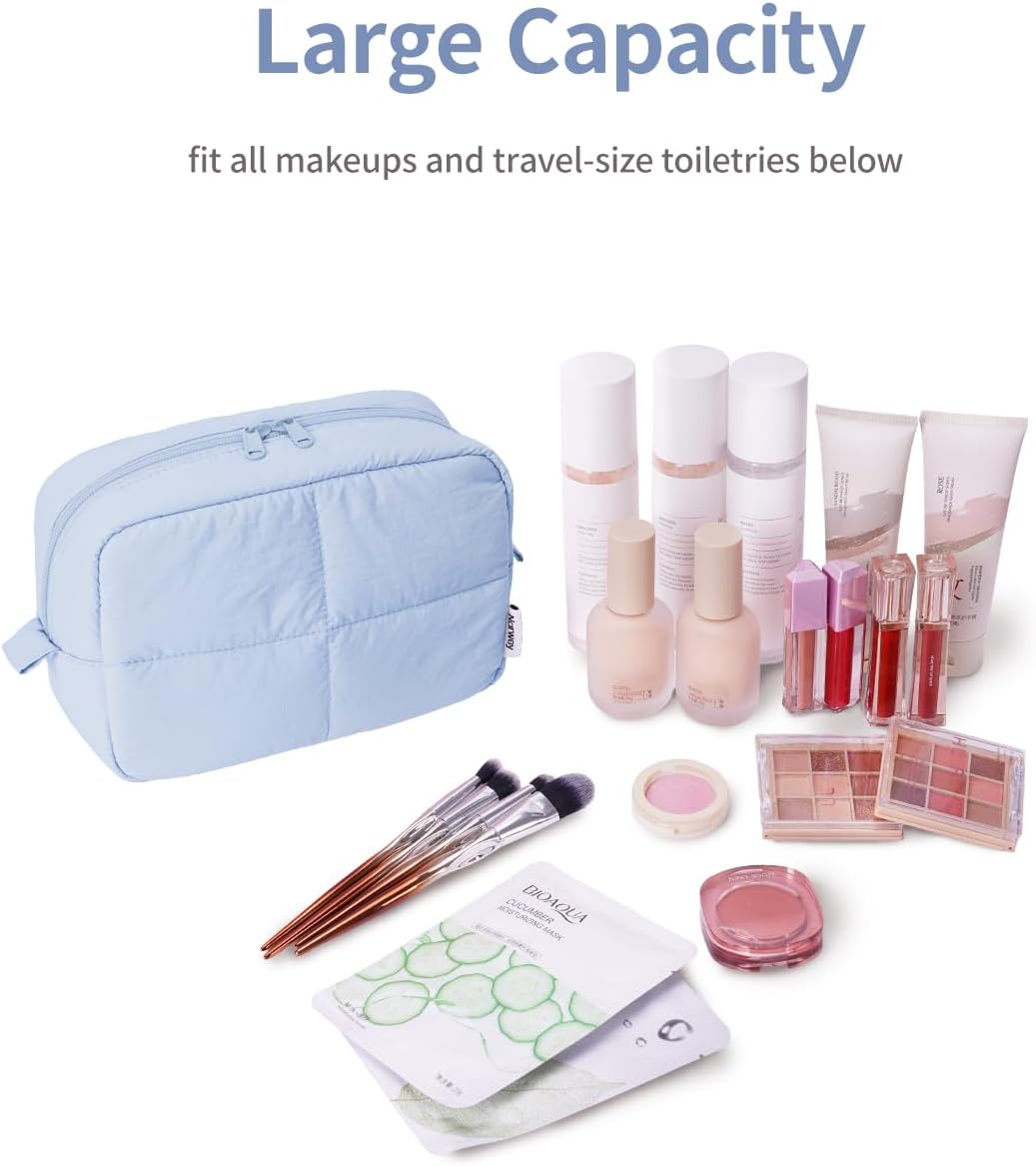 Narwey Puffy Makeup Bag Travel Toiletry Bag, Cute Cosmetic Bag for Women