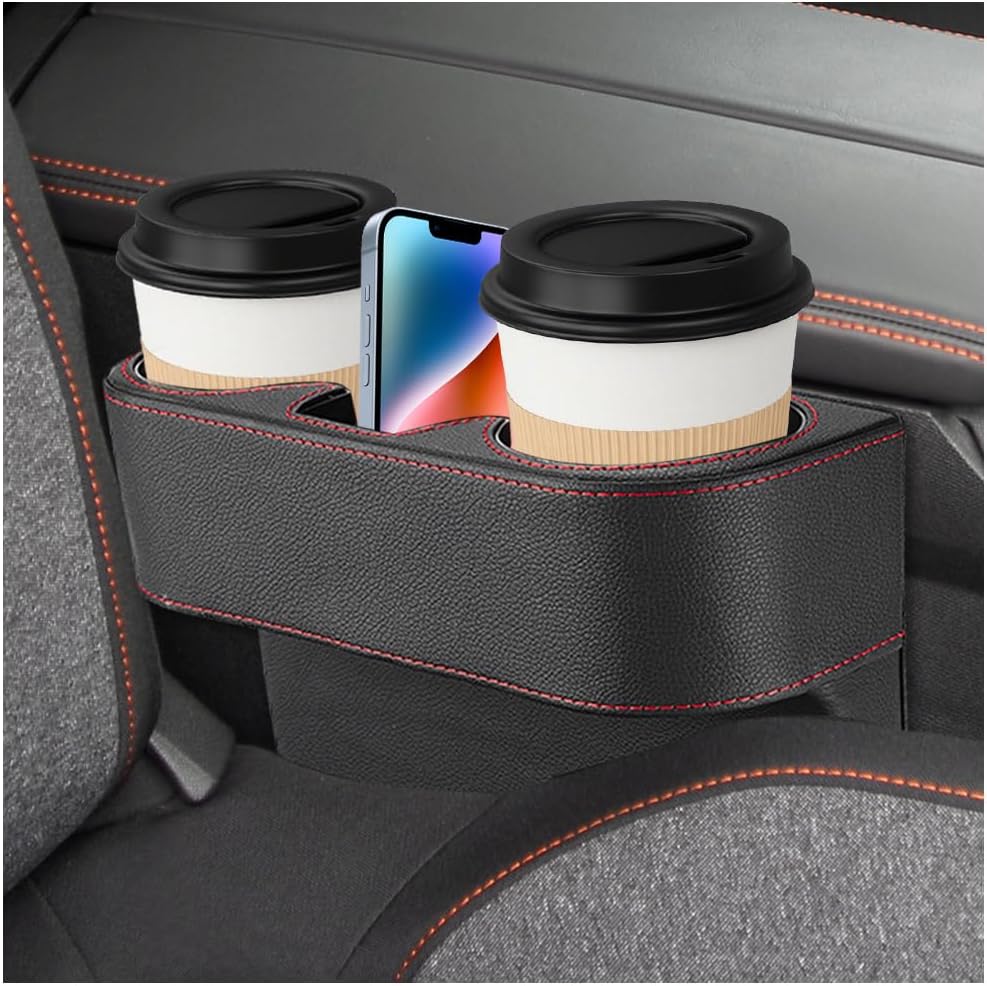 Car Seat Gap Filler Organizer, Multifunctional Auto Console Side Storage Box with Cup Holder, Universal PU Leather Cup Holder Front Seat Crevice Filler for Car Truck SUV (Black)