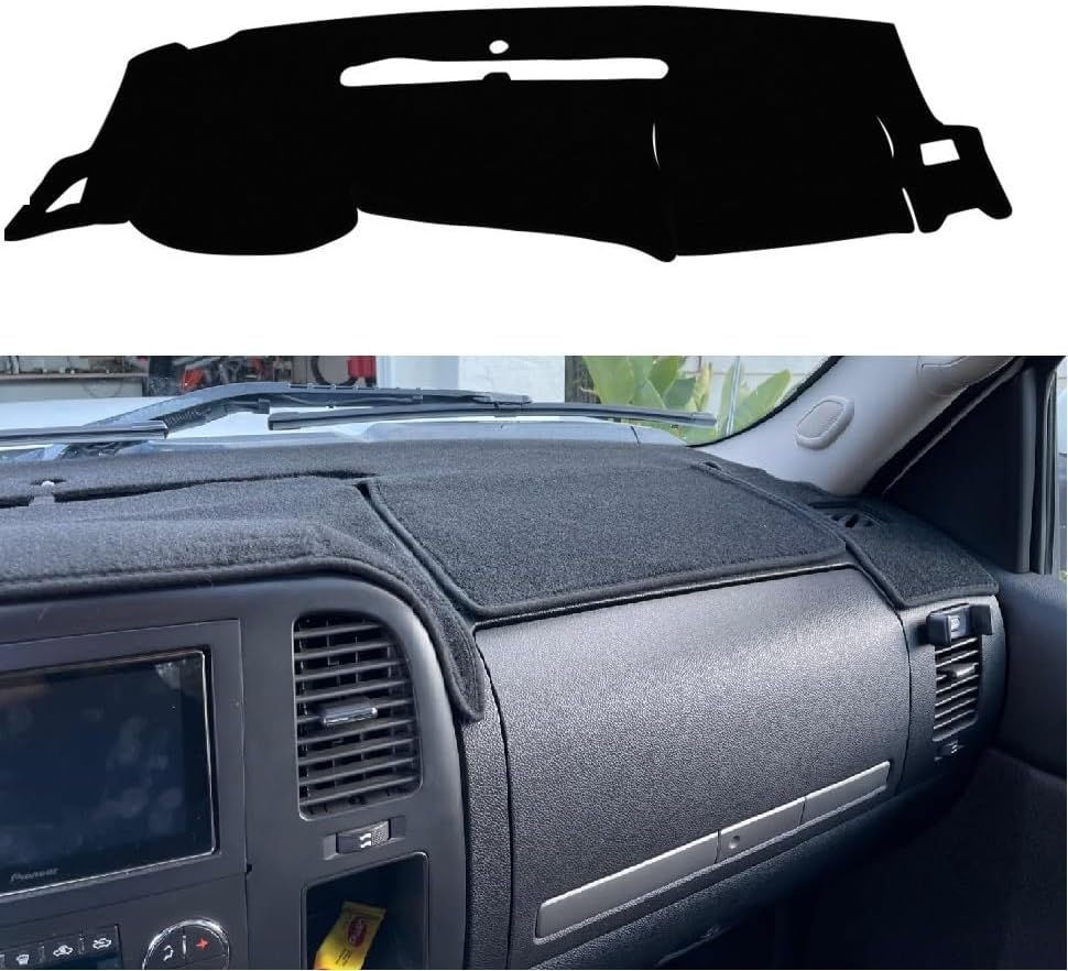 Black Dashboard Dash Board Cover Mat Carpet Compatible with 2007-2013 Chevrolet Silverado GMC Sierra