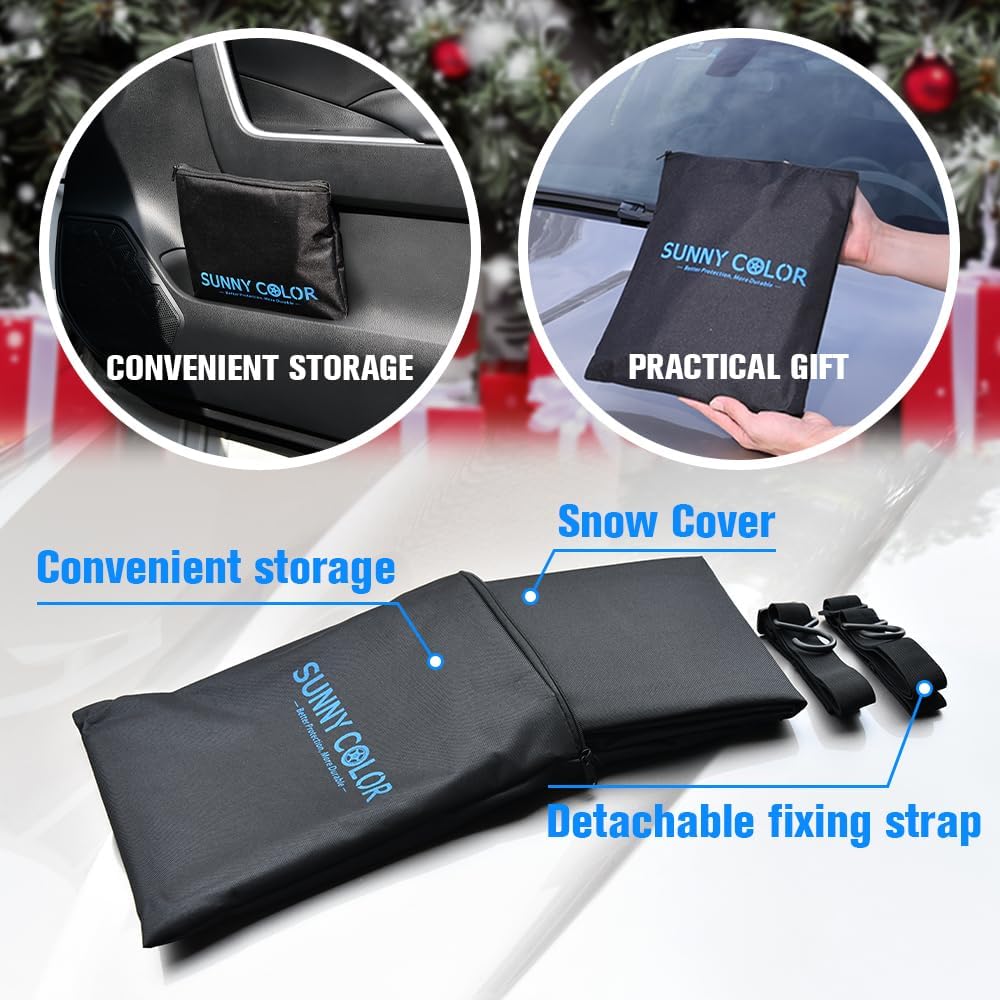 Windproof Windshield Cover for Ice and Snow, Upgraded Thicken Oxford Fabric Car Windshield Cover Best for Ice, Frost & Snow Removal Windshield Snow Cover for All Weather (67x47 Inches)