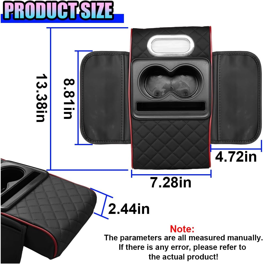 Leather Car Center Console Cover, Armrest Booster Cushion,BlackRed