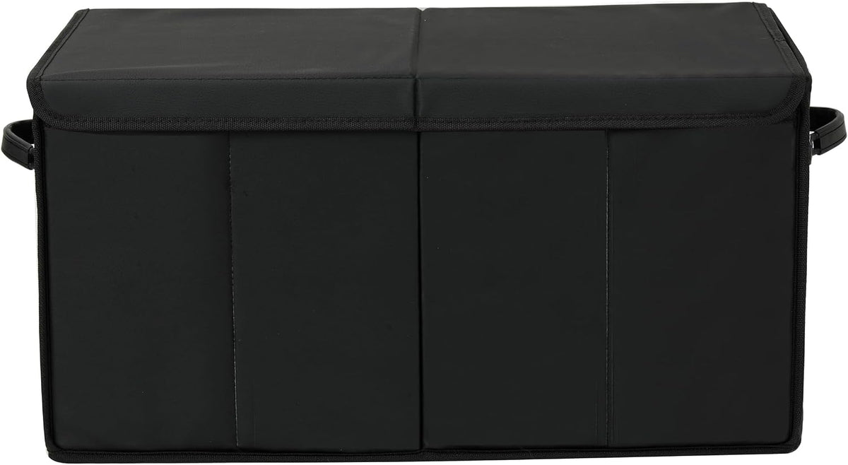 AOKJOY Car Trunk Organizer with Lid, Large, Black, Leather, Foldable, for SUV, Truck, Sedan, 24x12x14 Inches, 3 Compartments