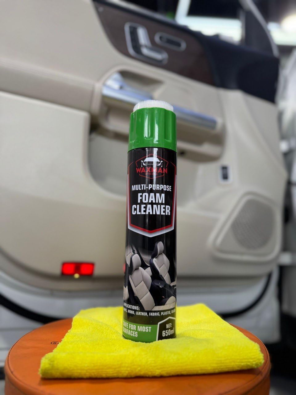 Car Interior Foam Cleaner with Soft Brush Cap – Multi-Purpose Deep Cleaning Foam Spray for Leather, Vinyl, Fabric, Plastic – Safe Non-Drip Formula, Fresh Scent, 22 oz