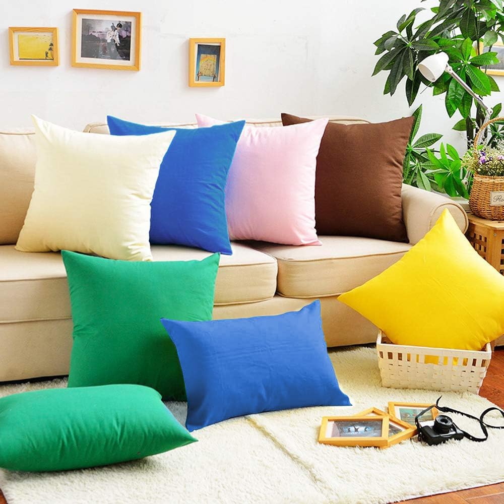 4-Pack 100% Cotton Comfortable Solid Decorative Throw Pillow Case,Thmyo Square Cushion Cover Pillowcase Sublimation Blank Pillow Covers DIY Throw Pillowcase for Sofa Bedroom(20x20 inch/ 50x50cm,Blue)