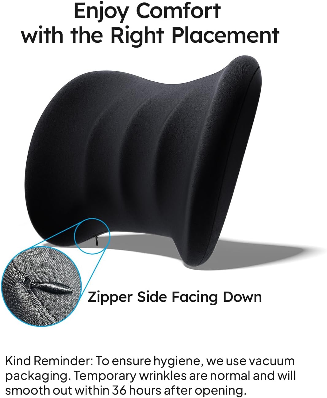 Wigoo Lumbar Support Pillow for Car-Office Chair, Black 1-Pack