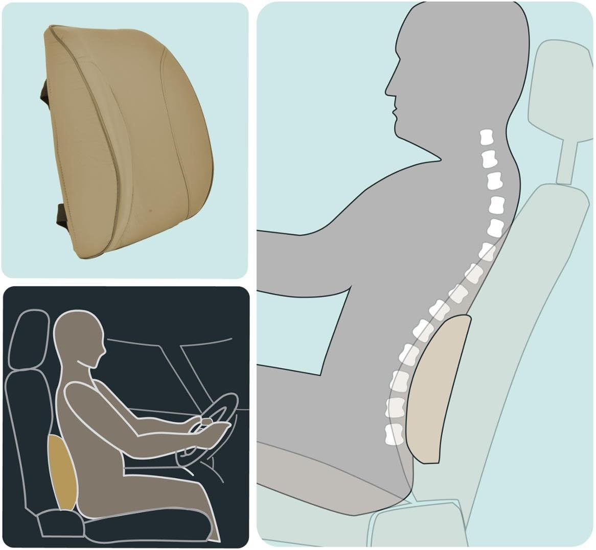 BDK Universal Fit Cushioned Back Car Support Lumbar - (Beige)
