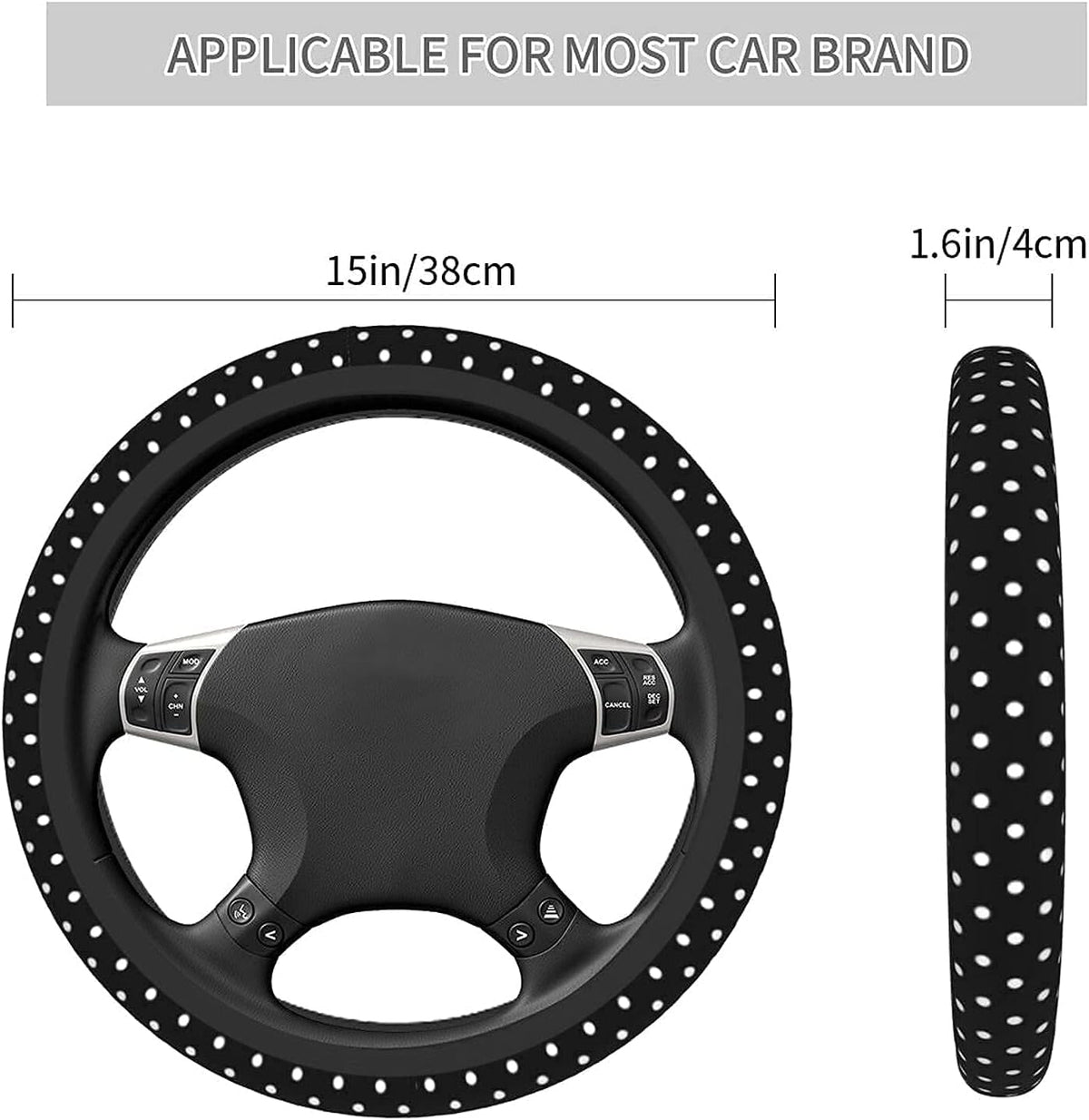 Black and White Polka Dot Steering Wheel Covers Non Slip Neoprene Steering Wheel Protector Universal 15 inch for Women Men